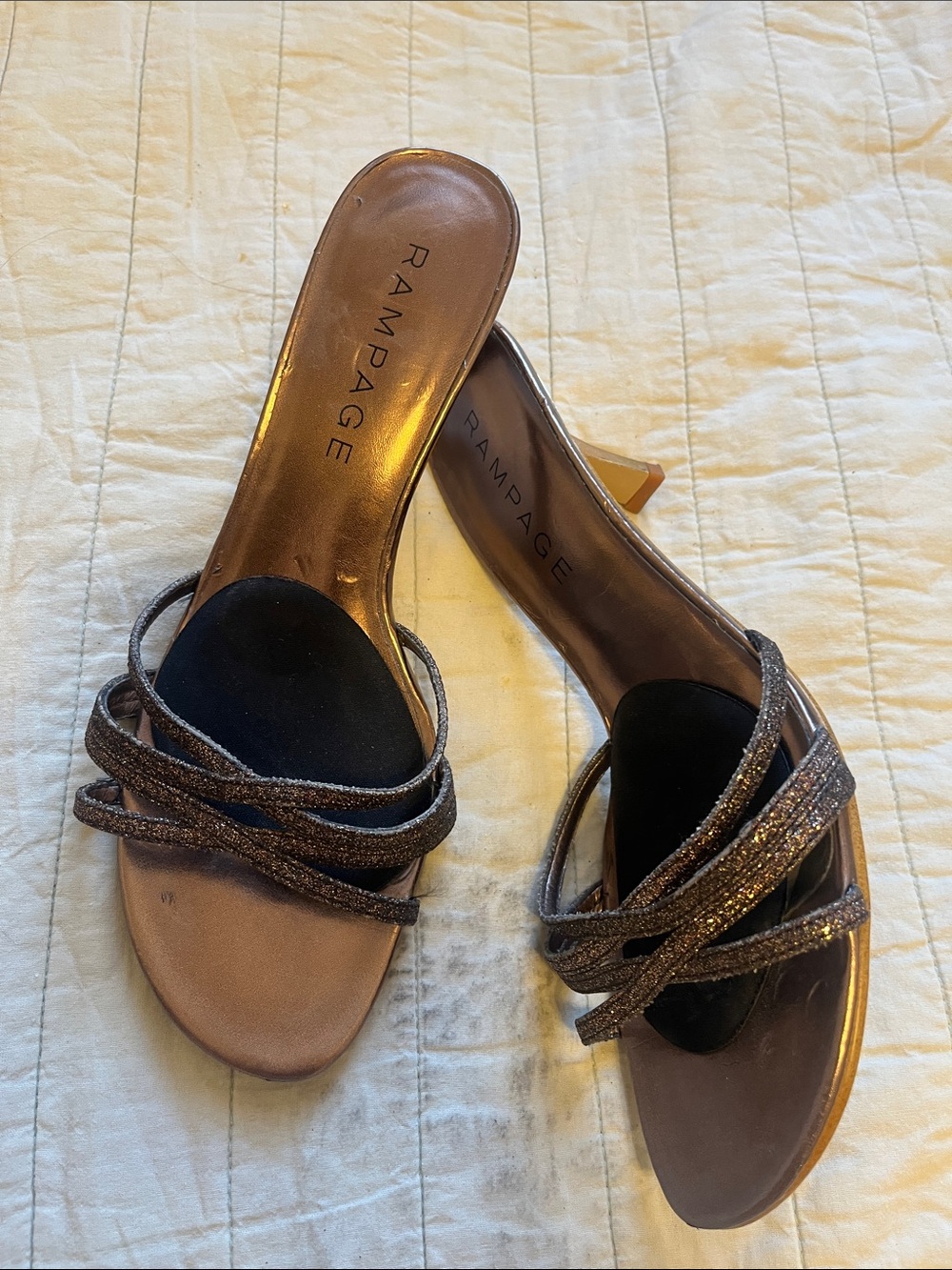 Rampage Metallic Brown Slide Sandals with Glitter Straps
